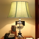 Grey Bell Table Light Modernism 1 Head Fabric Small Desk Lamp with Braided Trim