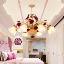Vintage Rose Chandelier Lighting Fixture 8/9 Lights Metal LED Pendant Light in Ginger for Bedroom