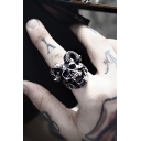 Gothic Silver Creepy Skull Ram Head Punk Ring for Men