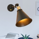 1 Head Sconce Light Fixture Industrial Cone Metal Wall Mount in White/Black with Adjustable Arm