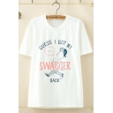 Simple Girls Short Sleeve Round Neck Letter GUESS I GOT MY SWAGGER Cartoon Graphic Relaxed Fit T Shirt