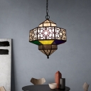 3 Lights Lantern Chandelier Lamp Art Deco Brass Metal Pendant Ceiling Light for Restaurant