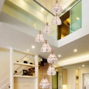 Modernism 8 Heads Cluster Pendant White Scalloped Suspension Lighting with Bubble Glass Shade