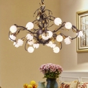 Dark Brown Floral Chandelier Pendant Light Pastoral Metal 12/20/25 Heads Dining Room LED Ceiling Lamp