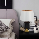 1 Head Bedroom Table Light Modern Black Small Desk Lamp with Barrel Fabric Shade