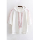 Active Cool Girls Three-Quarter Sleeve Letter HEY Paw Graphic Drawstring Contrasted Relaxed Fit Hoodie