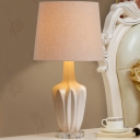 Contemporary Barrel Desk Lamp Fabric 1 Head Reading Book Light in White for Bedroom