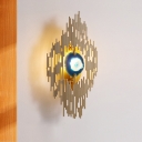 Metallic Arc Rhombus Wall Sconce Modernism 1 Head Gold LED Wall Light Fixture with Agate Deco