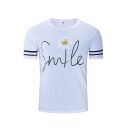 Chic Simple Short Sleeve Round Neck Letter SMILE Sunflower Stripe Graphic Fit T Shirt in White