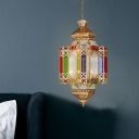 Lantern Metal Pendant Chandelier Vintage 4-Head Restaurant Ceiling Hang Fixture in Brass