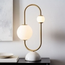 Modern Ball Task Light White Glass 2 Heads Desk Lamp in Gold with Dome Marble Base