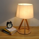 1 Head Conical Table Light Modernist Fabric Small Desk Lamp in White with Wood Base