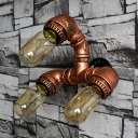 Iron Water Pipe Sconce Light Fixture Farmhouse 3-Bulb Restaurant Wall Lamp in Brass