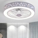 Circular Bedroom Hanging Fan Light Contemporary Metal LED White Semi Flush Mount Lamp, 21.5