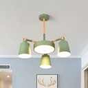 Barrel and Round Chandelier Lighting Modern Nordic Iron 3/5 Heads Grey/Green Radial Ceiling Pendant Lamp