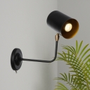 Metallic Cylinder Wall Lighting Antiqued 1 Bulb Bedside Wall Mount Sconce in Black