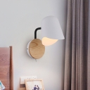 White/Black Cup Shape Wall Lighting Modern Nordic 1 Light Metal Sconce Lamp with Round Wood Backplate