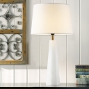 Tapered Drum Nightstand Lamp Contemporary Fabric 1 Bulb Reading Book Light in White