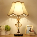 Fabric Bell Desk Light Modernist 1 Bulb Beige Night Table Lamp with Crystal Bead
