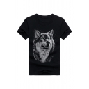 Cool Casual Men's Short Sleeve Round Neck Wolf Patterned Slim Fit T Shirt