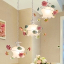 White 3 Bulbs Multi Light Pendant Traditional Metal Floral Ceiling Lamp for Dining Room