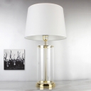 1 Head Living Room Desk Light Modern White Nightstand Lamp with Conical Fabric Shade