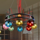 8/12/16 Heads Hanging Lighting Vintage Living Room Billiard Chandelier with Globe Colorful Glass Shade