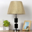 Octagonal Table Light Modern Cut Crystal 1 Head Black Nightstand Lamp with Beige Cone Fabric Shade