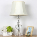 Contemporary 1 Bulb Task Lighting White Paneled Bell Nightstand Lamp with Fabric Shade