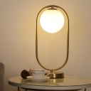 Minimalism 1 Head Task Lighting Gold Round Nightstand Lamp with White Glass Shade