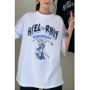 Simple Cozy Short Sleeve Crew Neck Letter HIEL RNLY Graphic Oversize Tee Top for Women