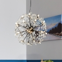Dandelion Restaurant Hanging Chandelier Metallic 24-Bulb Minimalist Pendant Ceiling Lamp in Brass