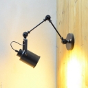 1 Light Tube Wall Mount Light Vintage Black Finish Metal Sconce Lamp with Swing Arm