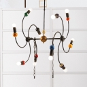 10 Lights Iron Billiard Pendant Light Antiqued Black Windmill Restaurant Chandelier Lamp Fixture with Chain