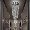 Teardrop Cluster Pendant Light Minimalist Beveled Crystal 9 Heads Restaurant LED Hanging Lamp in Silver