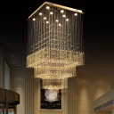 Layered Faceted Crystal Cluster Pendant Modern 13 Lights Silver LED Down Lighting for Dining Room