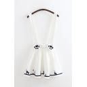 Cute Girls Elastic Waist Cartoon Animals Paw Printed Mini Pleated A-Line Suspender Skirt