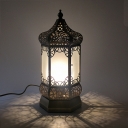 1 Bulb Metal Nightstand Lamp Traditional Brass Lantern Bedroom Night Table Lighting