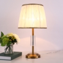 1 Head Barrel Desk Light Modernism Fabric Night Table Lamp in Brass for Living Room