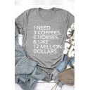 Funny Letter I NEED 3 COFFEES Short Sleeve Crew Neck Slim Fit Tee in Gray