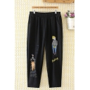 Casual Girls Elastic Waist FADING GIRLS Letter Cartoon Graphic Ankle Baggy Pants