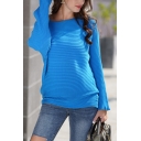 Sexy Solid Color Long Sleeve Drop Shoulder Knitted Relaxed Fit Pullover Sweater Top