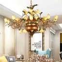 Metal Brass Chandelier Light Fixture Tulip 12/20/30 Lights Pastoral LED Drop Lamp for Living Room