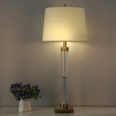 Tapered Drum Table Light Modern Fabric 1 Head Desk Lamp in White for Living Room