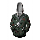 Cool Fancy Boys Green Long Sleeve Drawstring Zipper Up Chain Comic 3D Printed Relaxed Hoodie