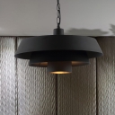 1 Bulb 2-Tier Pan Hanging Lighting Industrial Black Finish Metallic Ceiling Pendant Lamp
