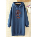 Leisure Cool Long Sleeve Letter DONT KNOCK NEW YORK Pattern Longline Relaxed Fit Drawstring Hoodie