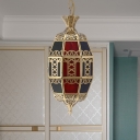 Metal Oval Down Lighting Arabian 1 Light Hallway Ceiling Pendant Light in Brass