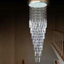 13 Bulbs Stair Cluster Pendant Simple Silver LED Hanging Light Fixture with Cascade Beveled K9 Crystal Shade