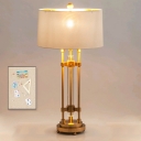 1 Head Bedroom Table Light Modernist Gold Nightstand Lamp with Drum Fabric Shade